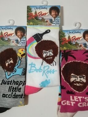 ​NEW Bob Ross Crew Socks Bundle - Set of 3 Pairs "Happy Little Accidents"
​